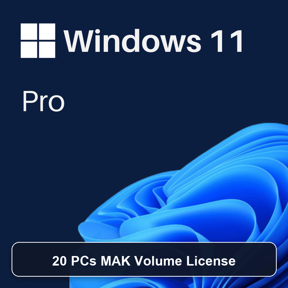 Microsoft Windows 11 Pro Volume License MAK (20 PCs) - Genuine Digital License Key Box Art Cover