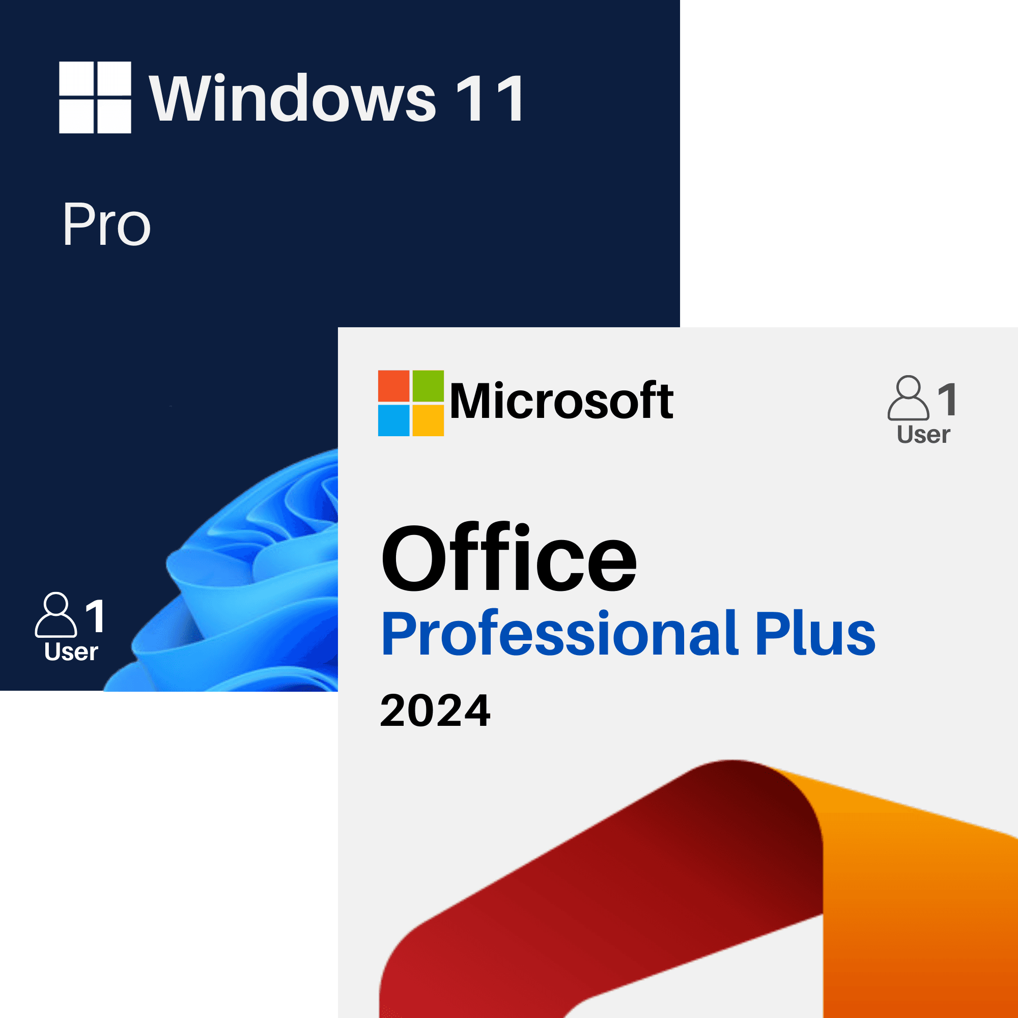 Dual Workstation Pack: 2x Windows 11 Pro + 2x Office 2024 Pro Plus (2 PCs) Official Box Art & Activation License Key