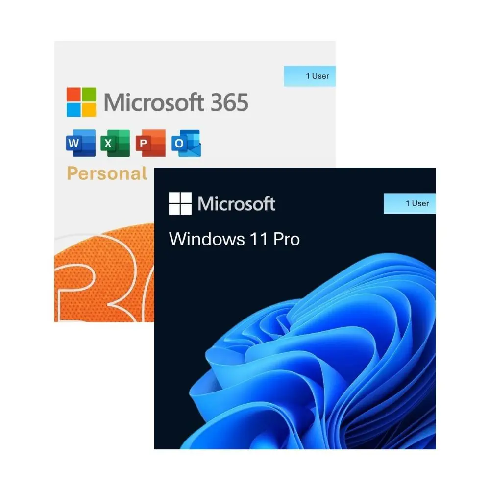Microsoft 365 Personal (1 User / 1 Year) + Windows 11 Pro Bundle Official Box Art & Activation License Key